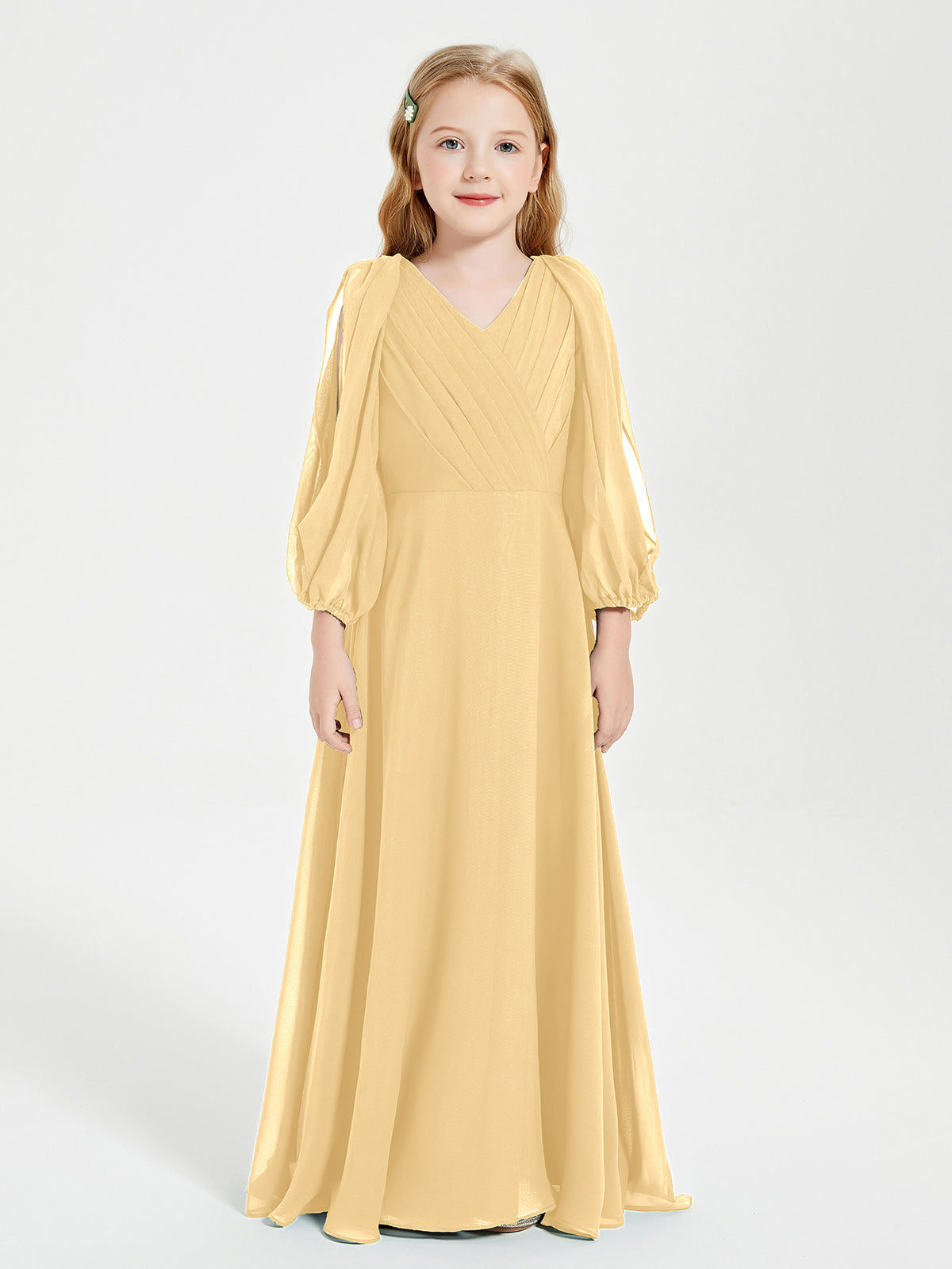 Modest Long Sleeved Junior Bridesmaid Gowns Gold